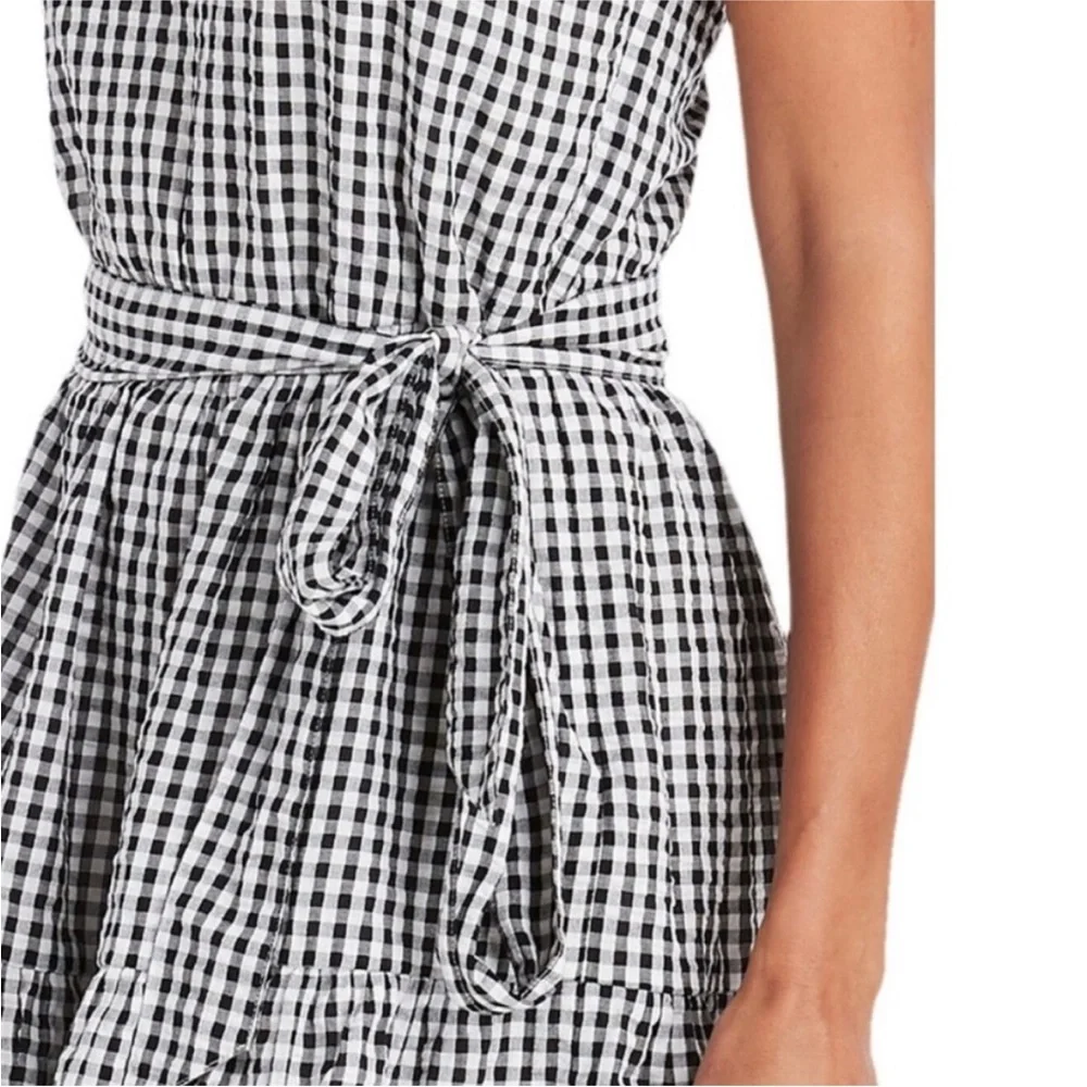 NEW Vineyard Vines Gingham Seersucker One-Shoulder A-Line Belted Dress 4 Plaid - Picture 2 of 13
